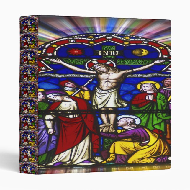 Crucifixion of Jesus stained glass art 3 Ring Binder (Front/Spine)