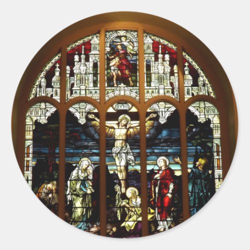 Crucifixion of Jesus Stained Glass Window Classic Round Sticker