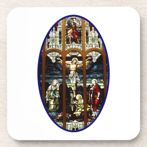 Crucifixion of Jesus stained glass window Drink Coaster