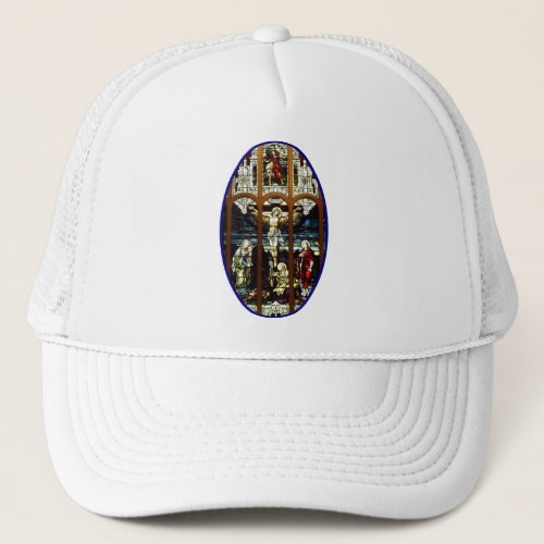 Crucifixion of Jesus stained glass window Trucker Hat