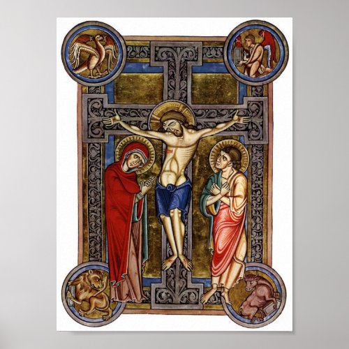 Crucifixion Weingarten Missal 13th century Poster