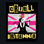 Cruella | Cruell Britannia Flag Pop Art Poster<br><div class="desc">Cruella throwing her head back in laughter in front of the British flag with mixed letters that read "Cruell Britannia".</div>