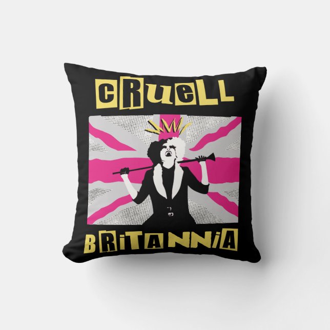 Cruella | Cruell Britannia Flag Pop Art Throw Pillow (Front)
