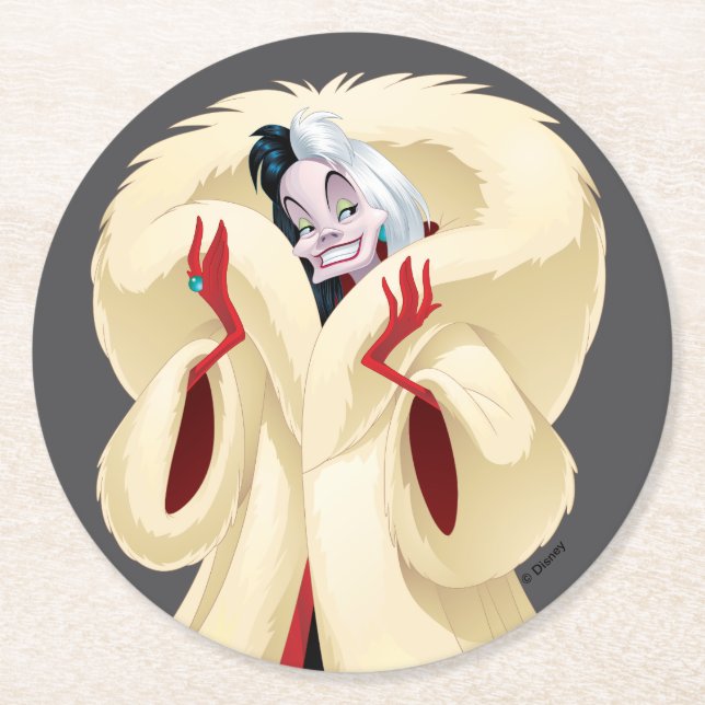 Cruella De Vil | Fashionable Fur Round Paper Coaster (Front)
