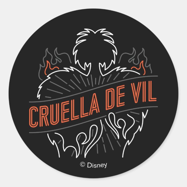 Cruella De Vil | Neon Classic Round Sticker (Front)