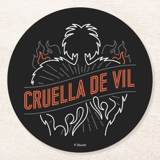 Cruella De Vil | Neon Round Paper Coaster (Front)
