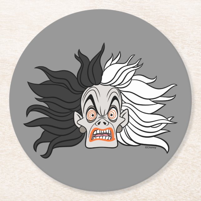 Cruella De Vil | Scary Face Round Paper Coaster (Front)