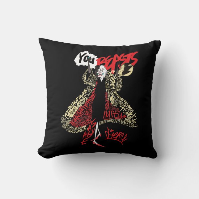 Cruella De Vil | You Beasts Throw Pillow (Front)