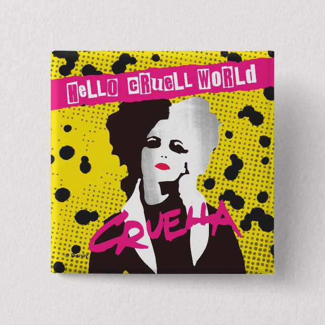 Cruella | Hello Cruell World Ransom Stencil Art Button (Front)