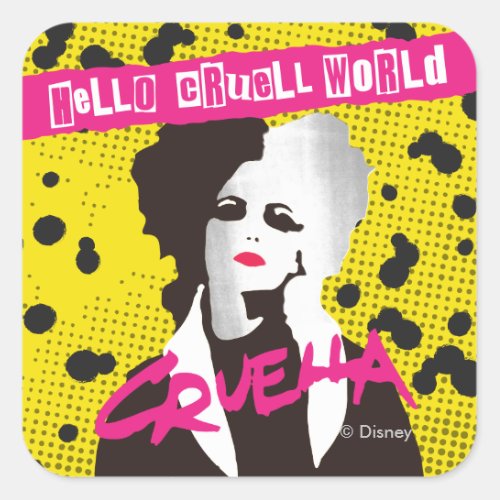 Cruella  Hello Cruell World Ransom Stencil Art Square Sticker