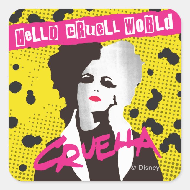 Cruella | Hello Cruell World Ransom Stencil Art Square Sticker (Front)