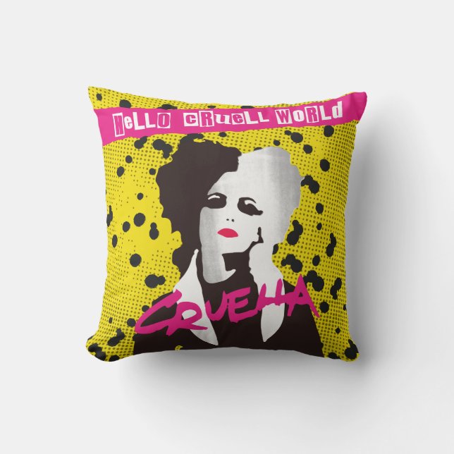 Cruella | Hello Cruell World Ransom Stencil Art Throw Pillow (Front)