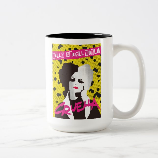 Cruella | Hello Cruell World Ransom Stencil Art Two-Tone Coffee Mug (Right)