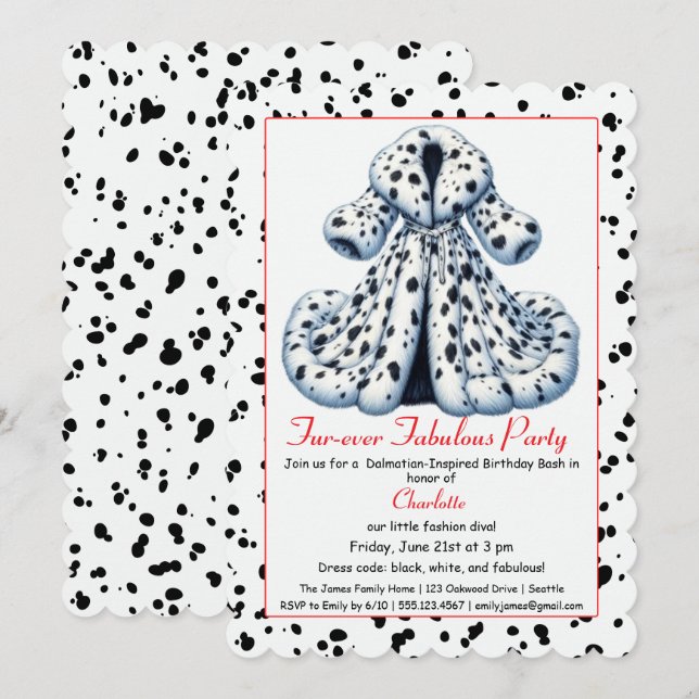 Cruella-Inspired Dalmatian Party – Birthday  Invitation (Front/Back)
