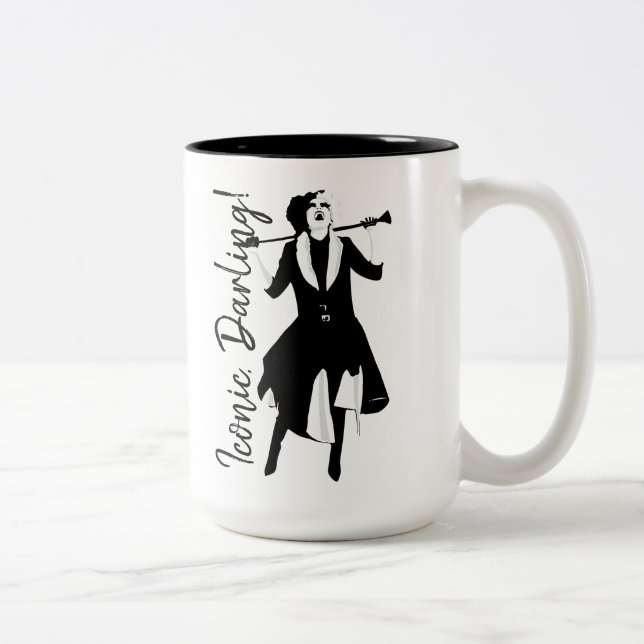 Cruella | Laughing Pop Art Stencil Portrait Two-Tone Coffee Mug (Right)