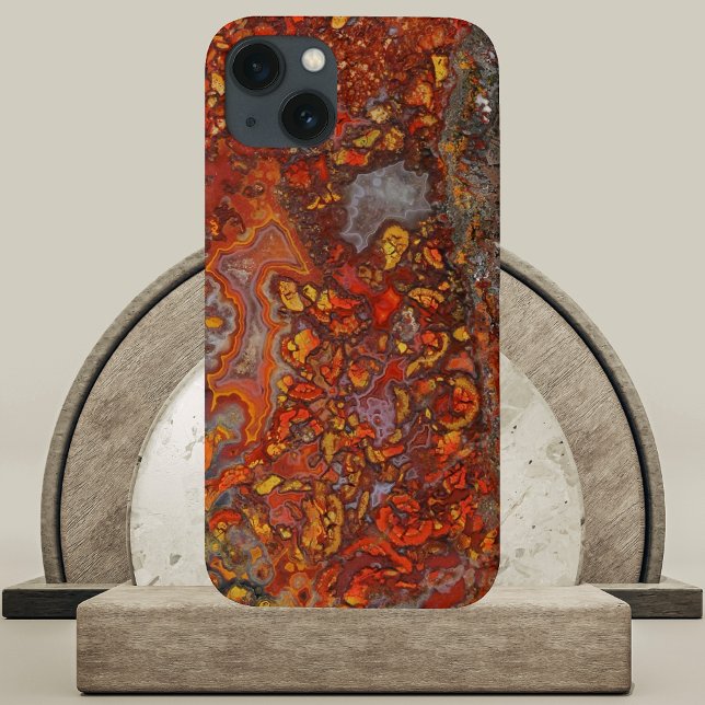 Cruentus Agate in Shades of Red and Brown Case-Mate iPhone Case (Cruentus Agate in Reds and Browns Phone Case on Tan Marble Podium Mock-up
)