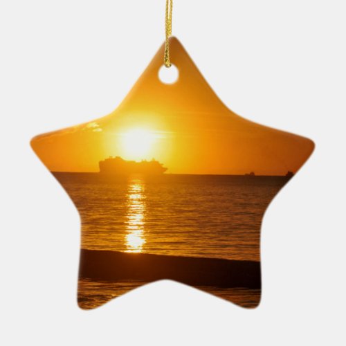Cruise at sunset ceramic ornament