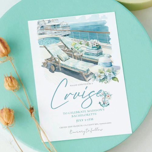 Cruise Bachelorette Party Boat Watercolor  Invitation