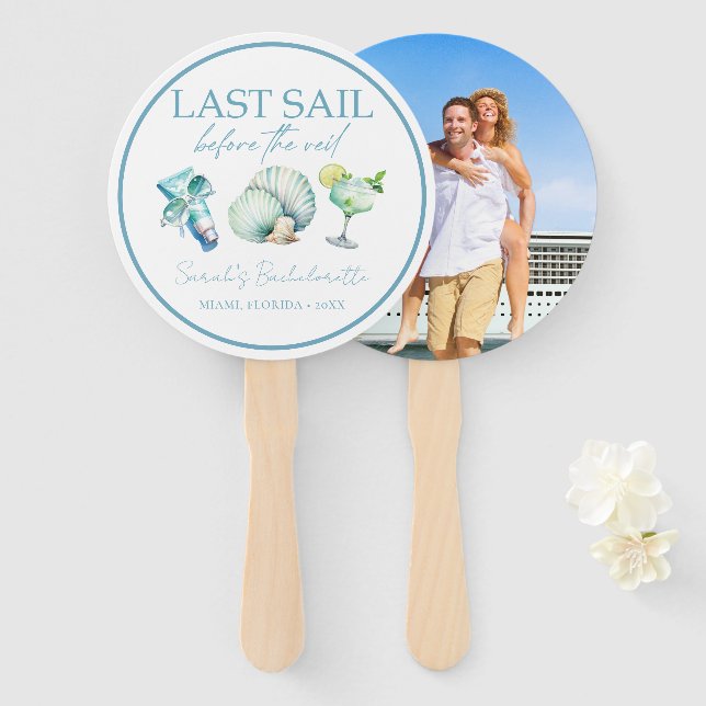Cruise Bachelorette Party Personalized Photo Hand Fan (Front and Back)