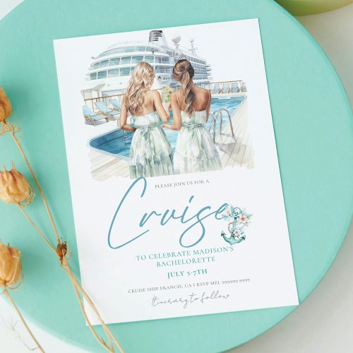 Cruise Bachelorette Party Watercolor Bride Invitation