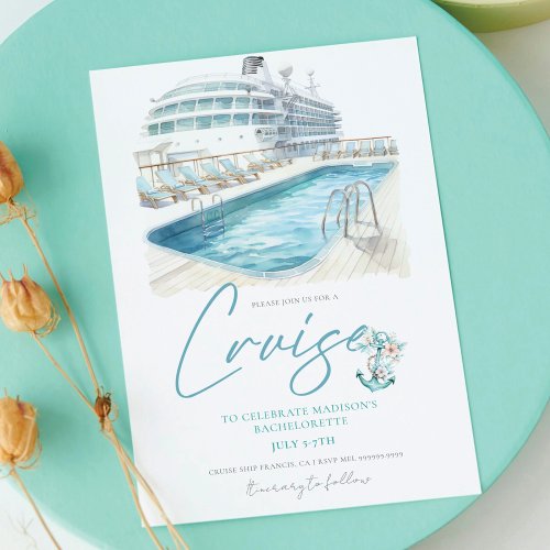 Cruise Bachelorette Party Watercolor Ship Invitation