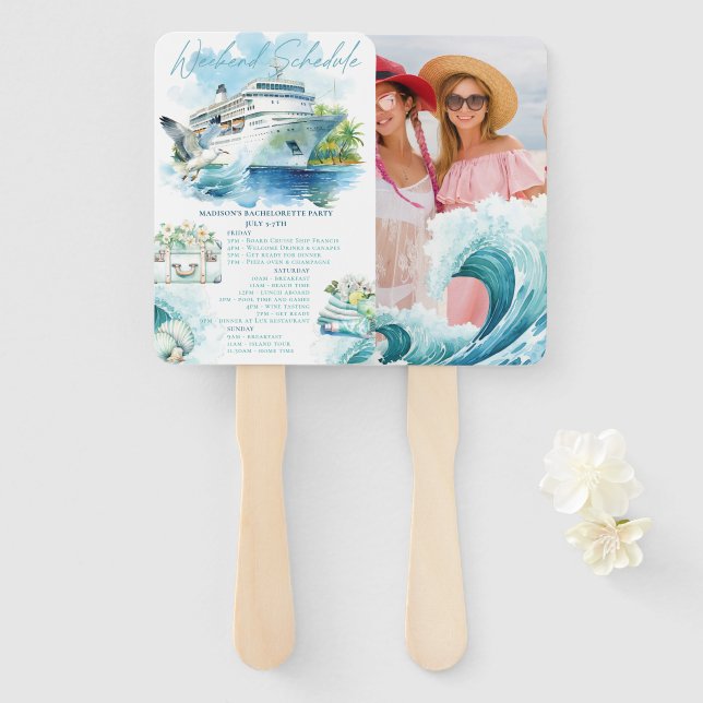 Cruise Bachelorette Party Weekend Itinerary Photo  Hand Fan (Front and Back)