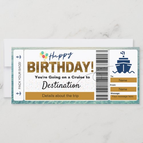 Cruise Boarding Pass Happy Birthday Ticket