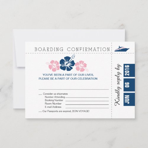 Cruise Boarding Pass RSVP Card with Hibiscus