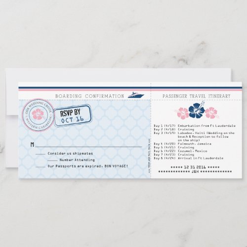 Cruise Boarding Pass RSVP Card with Hibiscus
