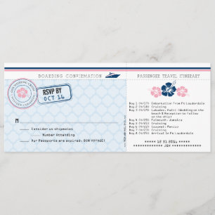 Cruise Boarding Pass RSVP Card with Hibiscus