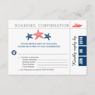 Cruise Boarding Pass RSVP Card with Starfish