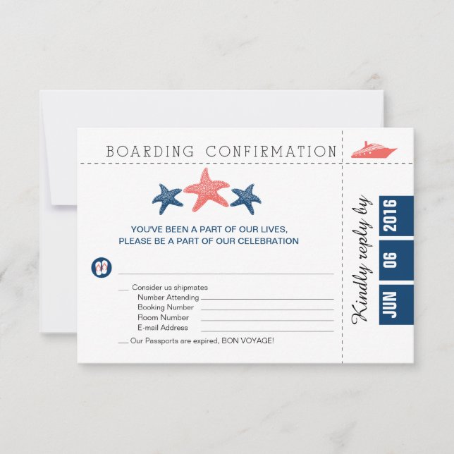 Cruise Boarding Pass RSVP Card with Starfish (Front)