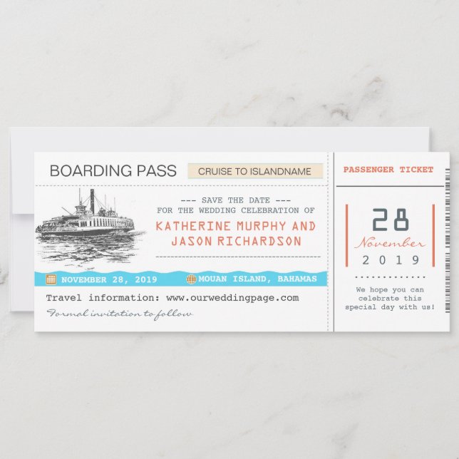 cruise boarding pass save the date tickets (Front)