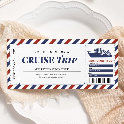 Cruise Boarding Pass Travel Gift Ticket Voucher Invitation