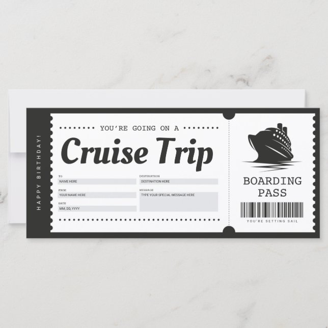 Cruise Boarding Pass Vacation Ticket Gift Voucher (Front)