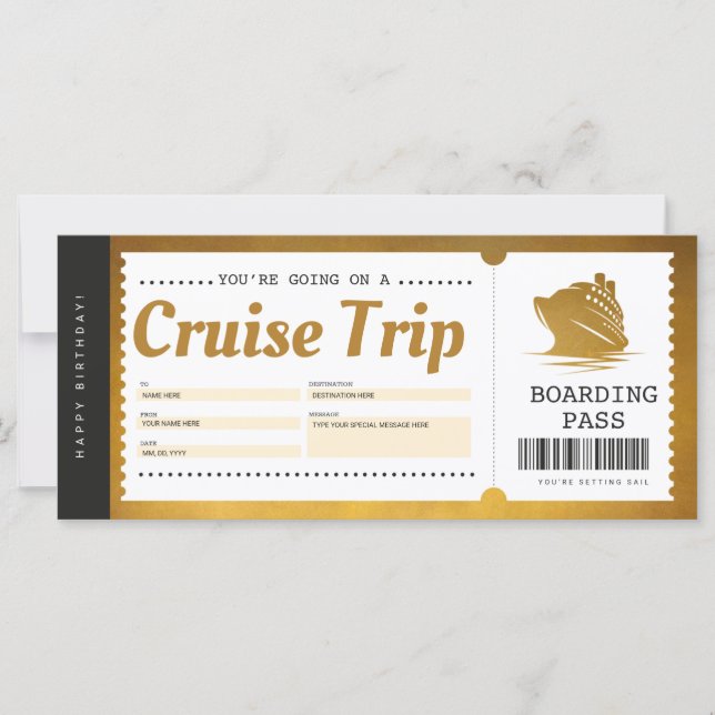 Cruise Boarding Pass Vacation Ticket Gift Voucher (Front)