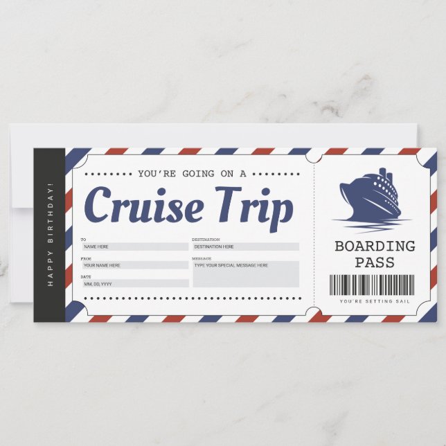 Cruise Boarding Pass Vacation Ticket Gift Voucher Invitation (Front)