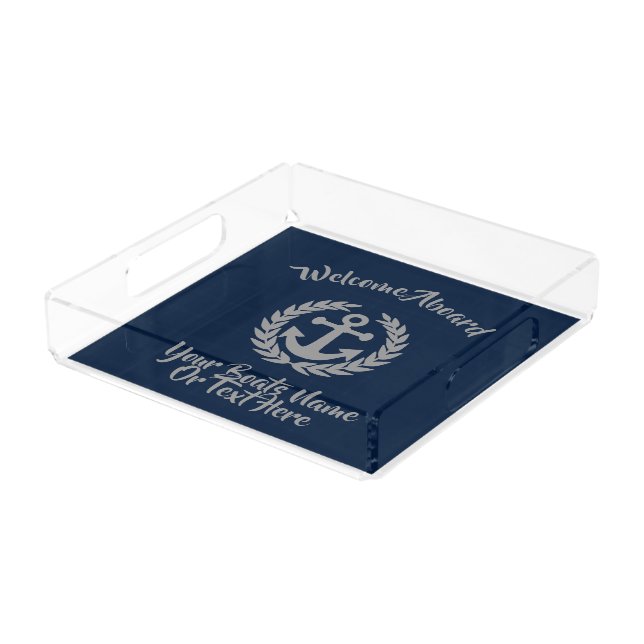 Cruise boat custom name and anchor acrylic tray (Angled)