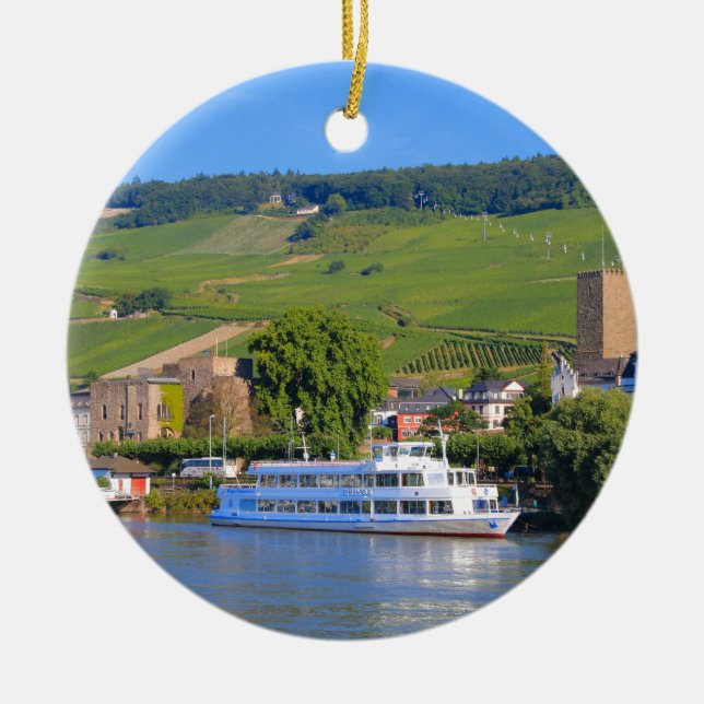 Cruise boat, Rudesheim, Germany Ceramic Ornament (Front)