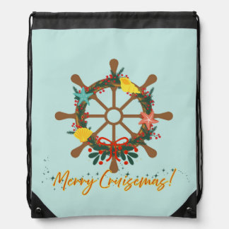 Cruise Christmas Nautical Drawstring Bag