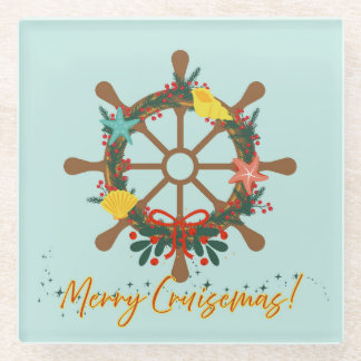Cruise Christmas Nautical Glass Coaster