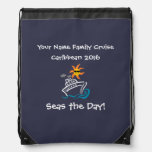 Cruise Drawstring Backpack Navy - Seas The Day! at Zazzle