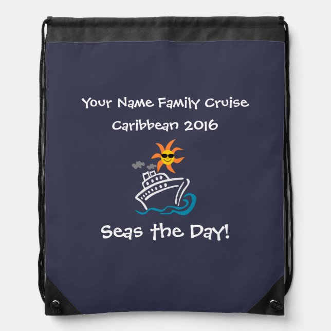 Cruise Drawstring Backpack Navy - Seas the Day! (Front)