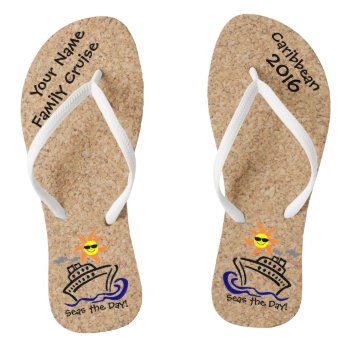Cruise Flip Flops Adult Slim Straps Seas The Day! by cruise4fun at Zazzle