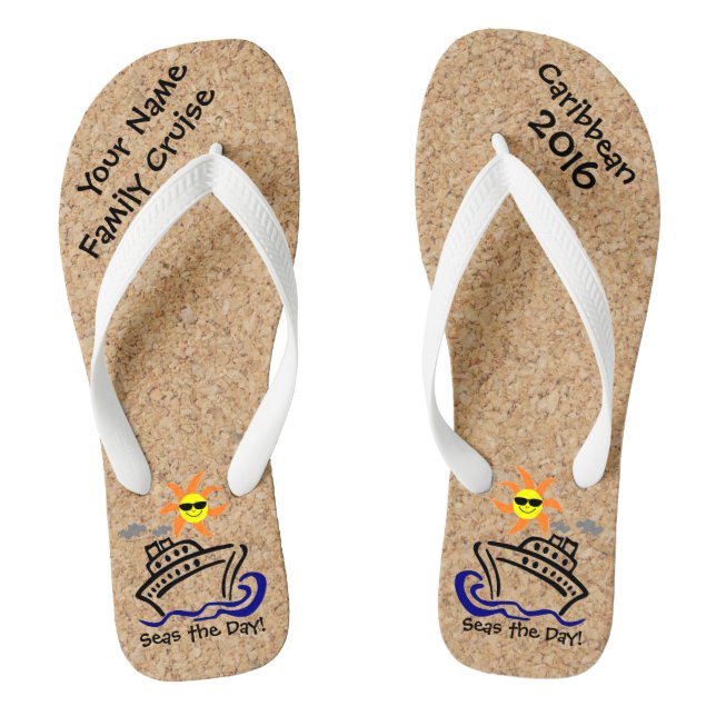 Cruise Flip Flops Adult Wide Straps Seas the Day! (Footbed)