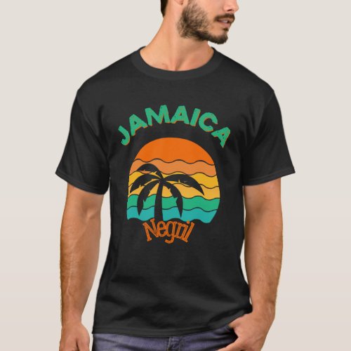 Cruise Jamaica Souvenir Retro Sunset Negril Jamaic T_Shirt