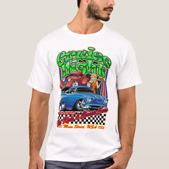 Cruise Night Hot Rods & Classic Cars Illustration T-Shirt (Front)