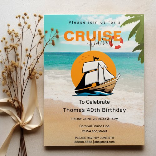 Cruise Party 40 Birthday Party Invitation