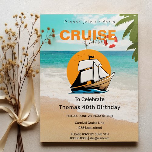 Cruise Party 40 Birthday Party Invitation Postcard