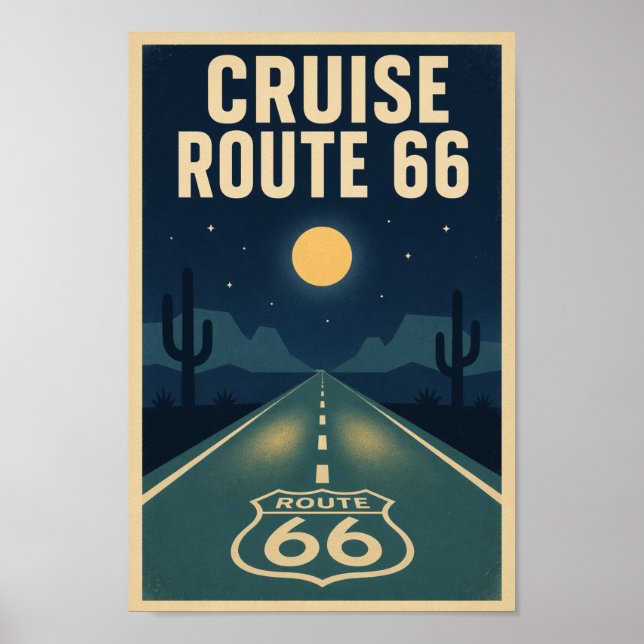 Cruise Route 66 Midnight Litho Poster (Front)